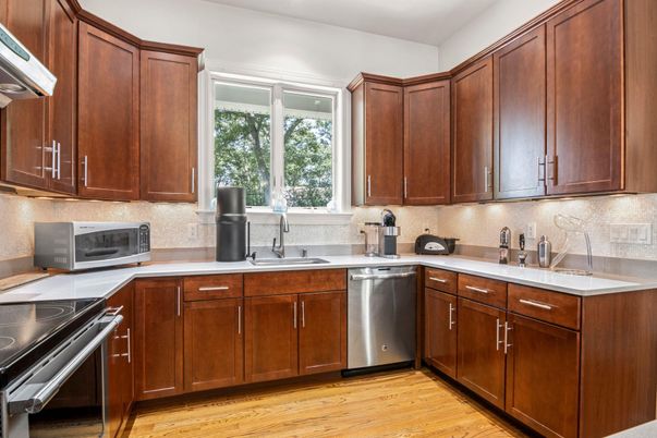 Interior, Kitchen, Stainless Steel Appliances, Wood Texture Flooring