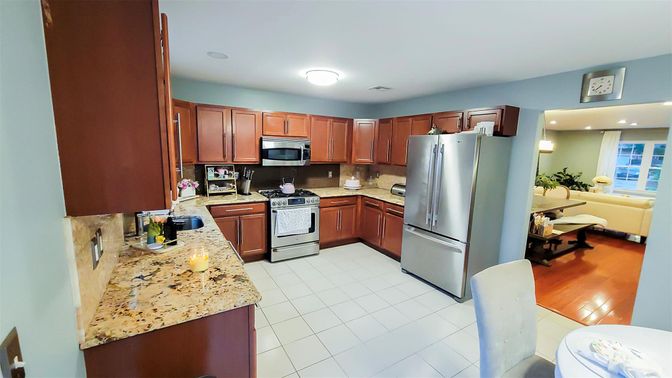 Interior, Kitchen, Living room, Recessed Lighting, Stainless Steel Appliances, Wood Texture Flooring