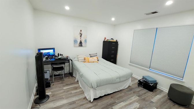 Bedroom, Home Office, Interior, Recessed Lighting, Wood Texture Flooring