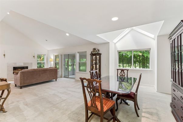 Dining room, Fireplace, Interior, Living room, Recessed Lighting
