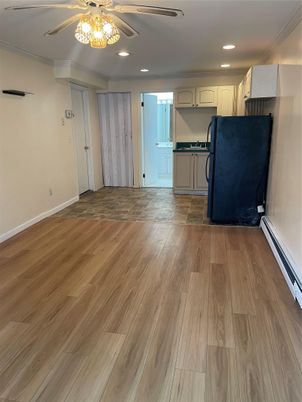 Empty room, Interior, Kitchen, Recessed Lighting, Wood Texture Flooring