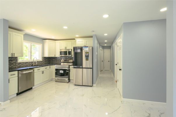Interior, Kitchen, Marble, Recessed Lighting, Stainless Steel Appliances