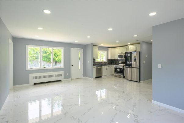 Interior, Kitchen, Marble, Recessed Lighting, Stainless Steel Appliances
