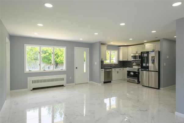Interior, Kitchen, Marble, Recessed Lighting, Stainless Steel Appliances