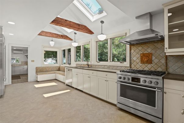 Interior, Kitchen, Pendant Lights, Recessed Lighting, Stainless Steel Appliances, Wooden Beams