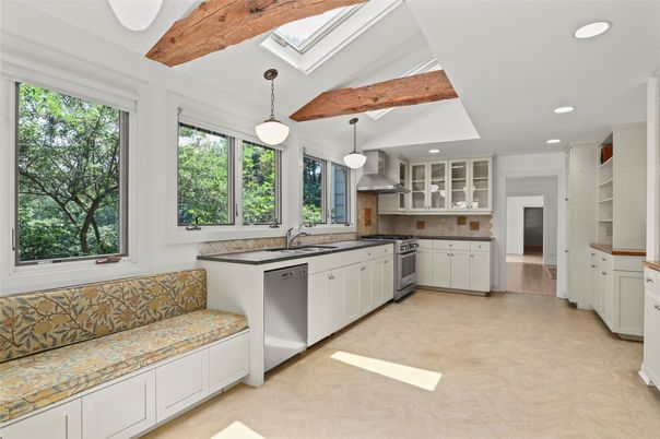 Interior, Kitchen, Pendant Lights, Recessed Lighting, Wooden Beams