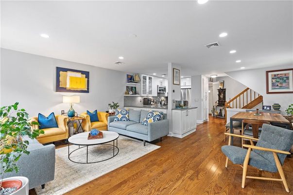 Interior, Kitchen, Living room, Recessed Lighting, Stainless Steel Appliances, Wood Texture Flooring