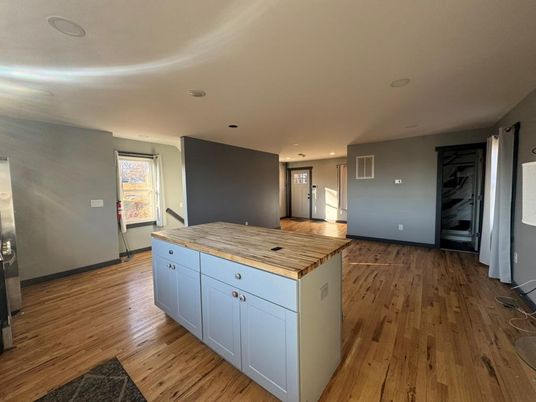 Interior, Kitchen, Recessed Lighting, Wood Texture Flooring