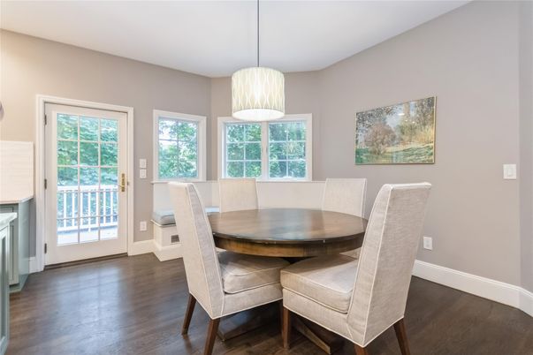 Dining room, Interior, Pendant Lights, Wood Texture Flooring