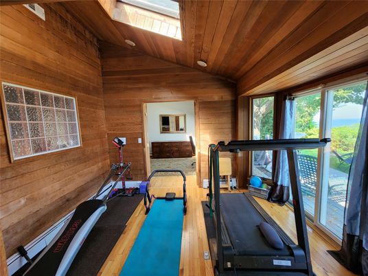 Fitness Equipment, Interior, Water, Wooden Ceilings, Wood Texture Flooring, Wooden Walls