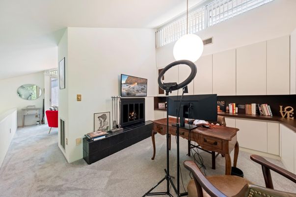 Fireplace, Home Office, Interior, Pendant Lights