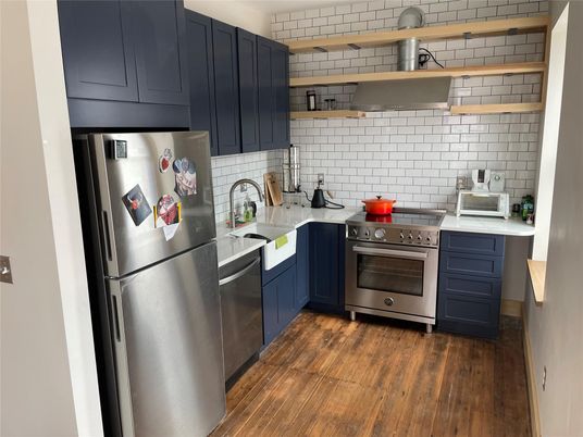 Interior, Kitchen, Stainless Steel Appliances, Wood Texture Flooring