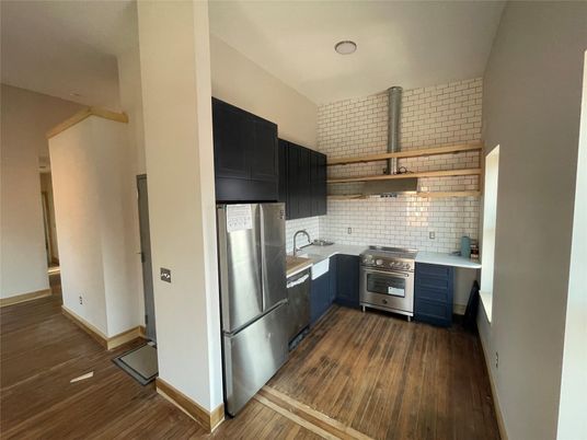 Interior, Kitchen, Stainless Steel Appliances, Wood Texture Flooring