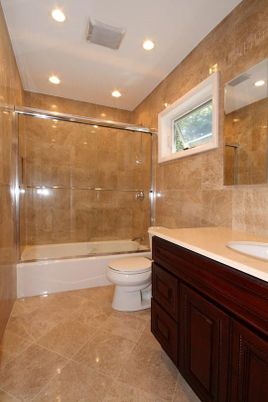 Bathroom, Glass Shower, Interior, Recessed Lighting