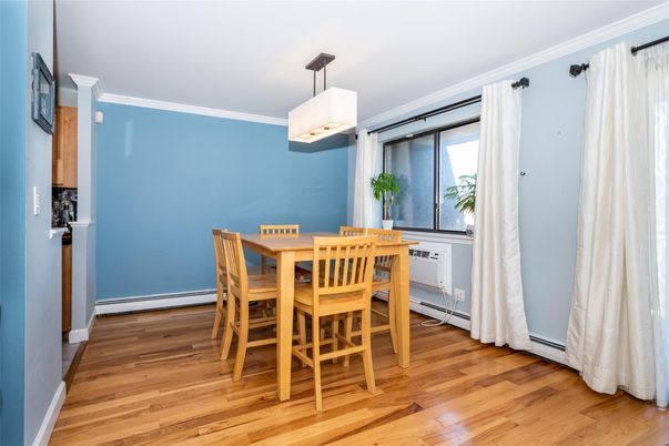 Dining room, Interior, Pendant Lights, Wood Texture Flooring