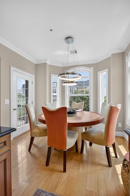 Dining room, Interior, Pendant Lights, Wood Texture Flooring