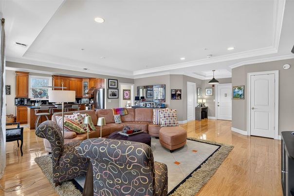 Interior, Kitchen, Living room, Recessed Lighting, Stainless Steel Appliances, Wood Texture Flooring