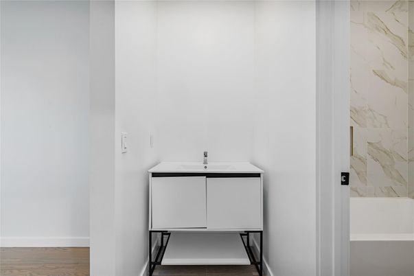Bathroom, Interior, Marble Walls, Wood Texture Flooring
