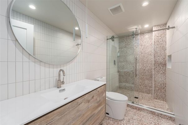 Bathroom, Glass Shower, Interior, Recessed Lighting