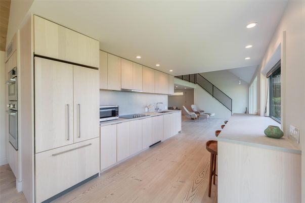 Dining room, Interior, Kitchen, Recessed Lighting, Wood Texture Flooring