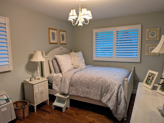 Bedroom, Chandelier, Interior, Wood Texture Flooring