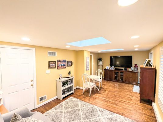 Dining room, Interior, Recessed Lighting, Wood Texture Flooring