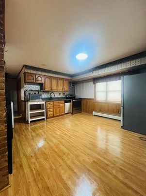 Interior, Kitchen, Stainless Steel Appliances, Wood Texture Flooring