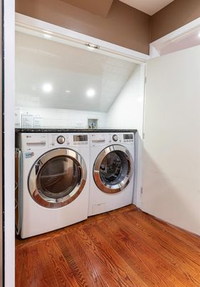 Interior, Recessed Lighting, Utility Closets, Washer, Wood Texture Flooring
