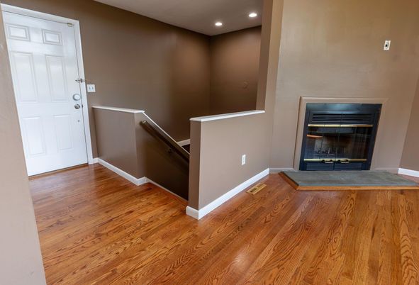 Fireplace, Interior, Recessed Lighting, Wood Texture Flooring
