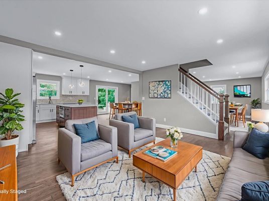 Dining room, Interior, Kitchen, Living room, Pendant Lights, Recessed Lighting, Wood Texture Flooring
