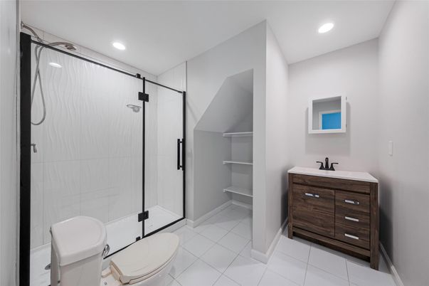 Bathroom, Glass Shower, Interior, Recessed Lighting