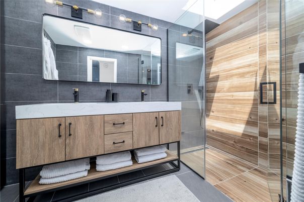 Bathroom, Dual Sink Vanities, Glass Shower, Interior