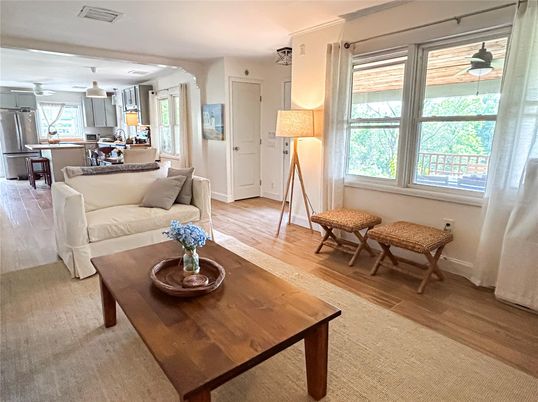 Dining room, Interior, Kitchen, Living room, Stainless Steel Appliances, Wood Texture Flooring