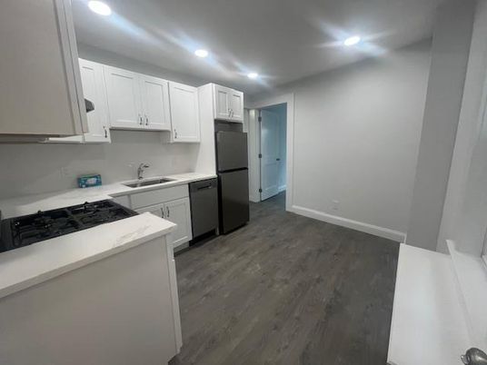 Interior, Kitchen, Recessed Lighting, Wood Texture Flooring