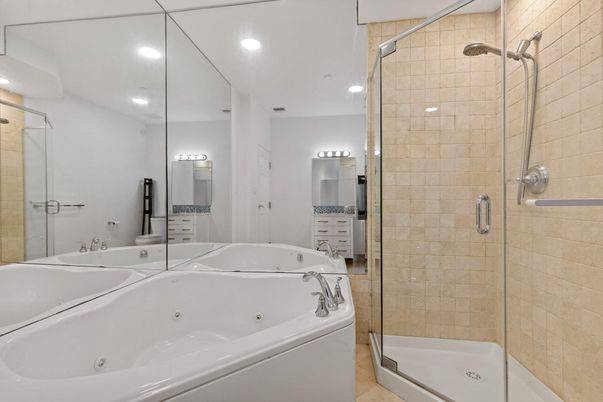 Bathroom, Glass Shower, Interior, Recessed Lighting