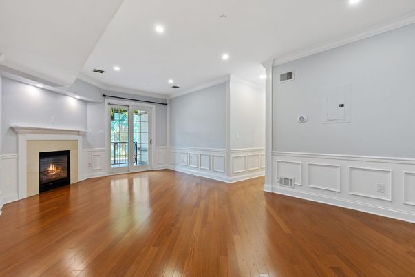 Empty room, Fireplace, Interior, Recessed Lighting, Wood Texture Flooring