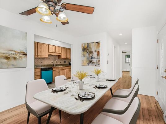 Dining room, Interior, Kitchen, Recessed Lighting, Wood Texture Flooring