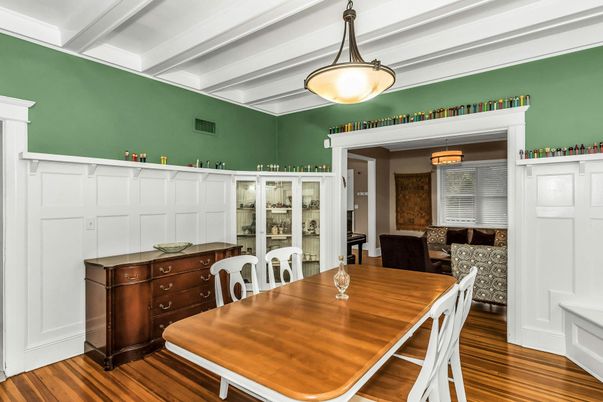 Dining room, Interior, Pendant Lights, Wood Texture Flooring