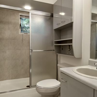 Bathroom, Glass Shower, Interior, Recessed Lighting