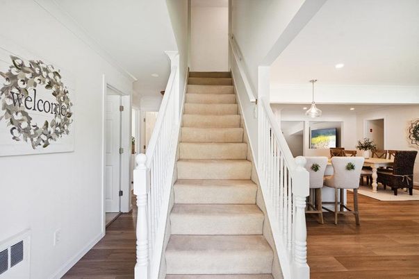 Dining room, Interior, Pendant Lights, Recessed Lighting, Wood Texture Flooring