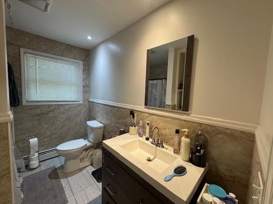 Bathroom, Interior, Recessed Lighting, Wood Texture Flooring
