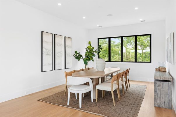 Dining room, Interior, Recessed Lighting, Wood Texture Flooring