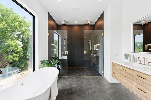 Bathroom, Dual Sink Vanities, Free Standing Baths, Glass Shower, Interior, Recessed Lighting