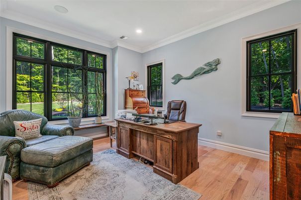 Home Office, Interior, Recessed Lighting, Wood Texture Flooring
