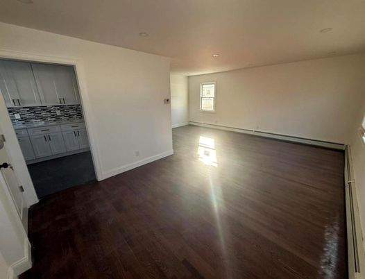Empty room, Interior, Kitchen, Recessed Lighting, Wood Texture Flooring
