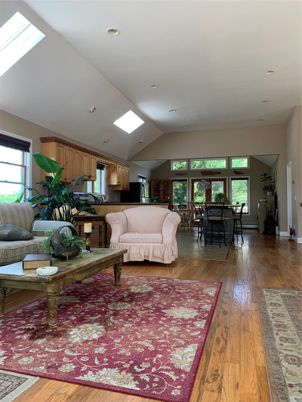 Dining room, Interior, Living room, Recessed Lighting, Wood Texture Flooring