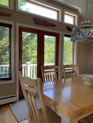 Dining room, Interior, Pendant Lights, Wood Texture Flooring