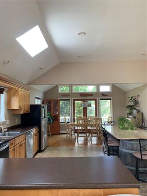 Dining room, Interior, Kitchen, Recessed Lighting, Wood Texture Flooring