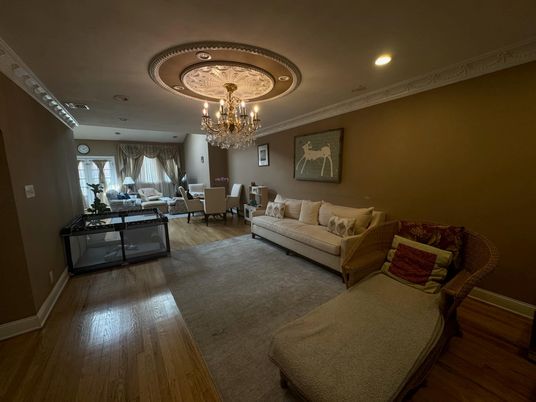 Chandelier, Dining room, Interior, Living room, Recessed Lighting, Wood Texture Flooring