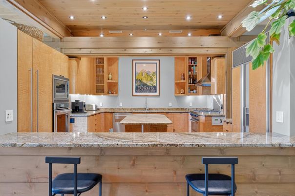 Interior, Kitchen, Recessed Lighting, Stainless Steel Appliances, Wooden Ceilings